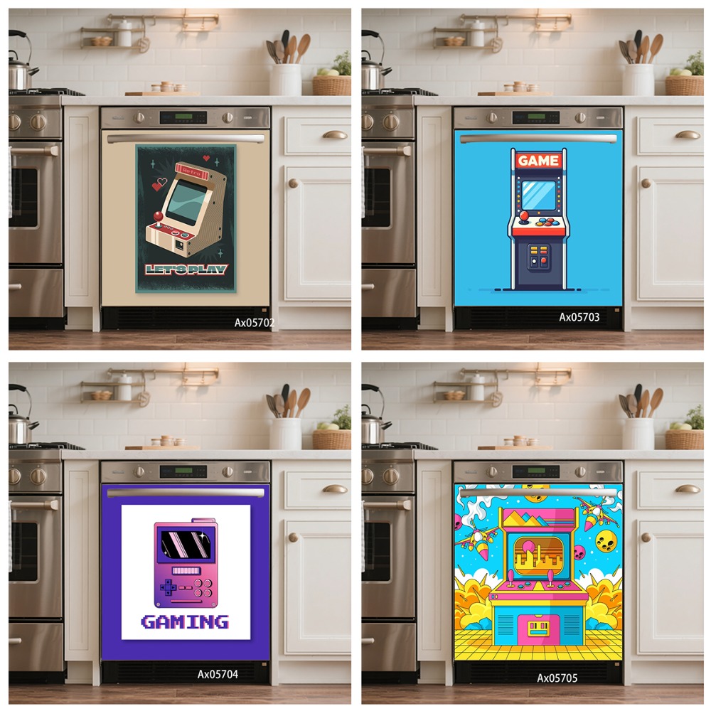 Gaming Accessories For Room - Adesivo per Porta Lavastoviglie Stile Retrò